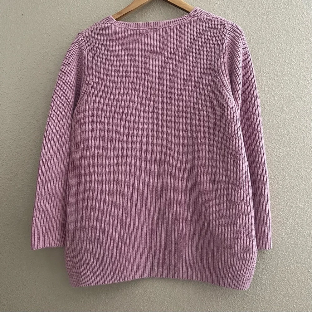 LLBean Cotton Chunky Oversized Knit Vneck Pink Cozy‎ Sweater
